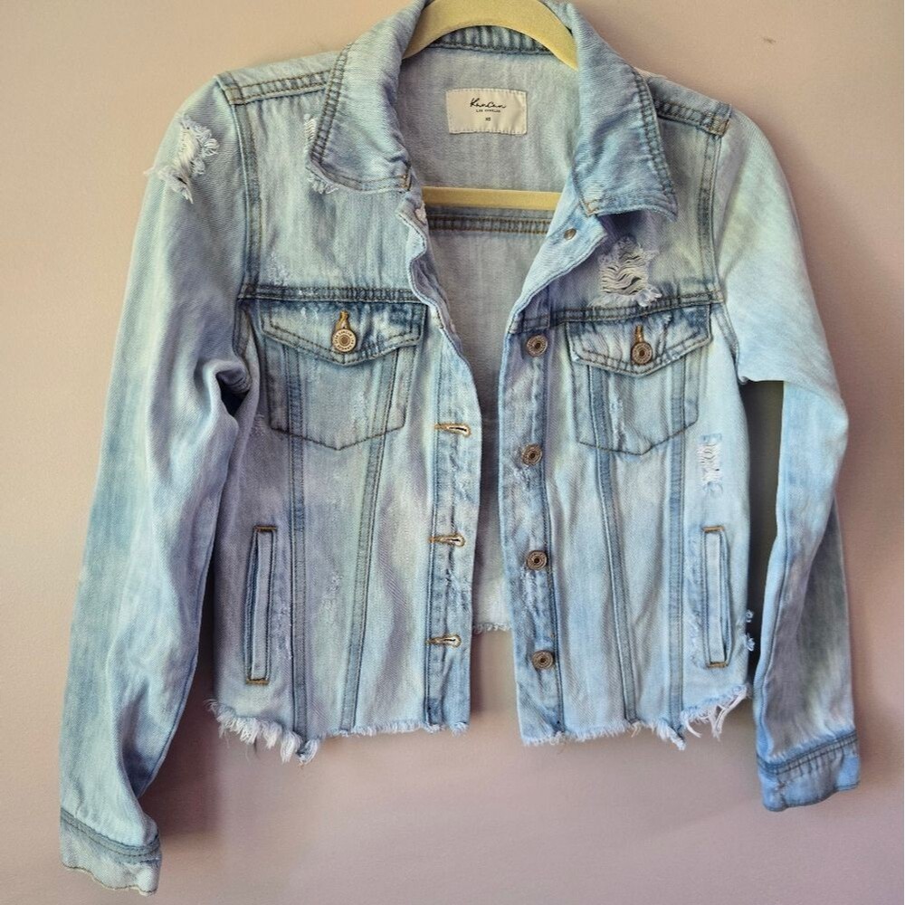 KanCan Los Angeles Distressed Raw Hem Denim Jacket - XS